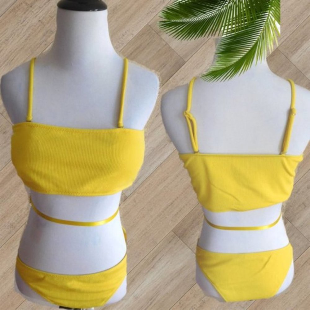 YELLOW BANDEAUX TWO PIECE SWIMSUIT